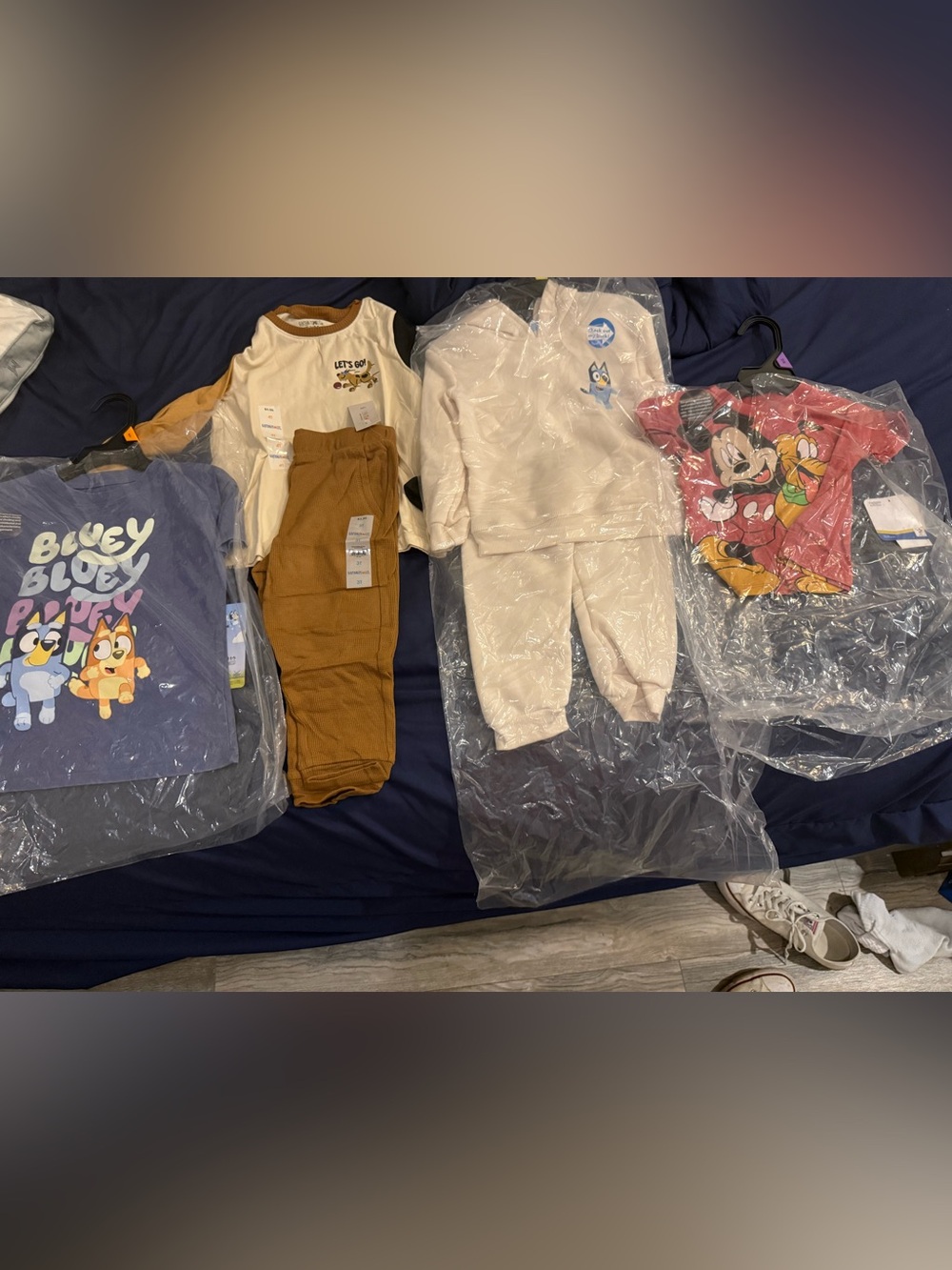 Assorted Kids' Character Tops and Cozy Set - Blue, Brown, Cream, Pink